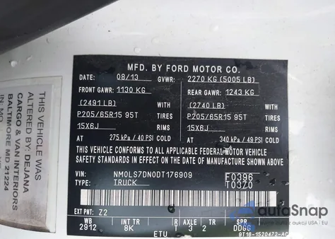 2013 Ford Transit Connect Xlt from USA, damaged, VIN NM0LS7DN0DT176909